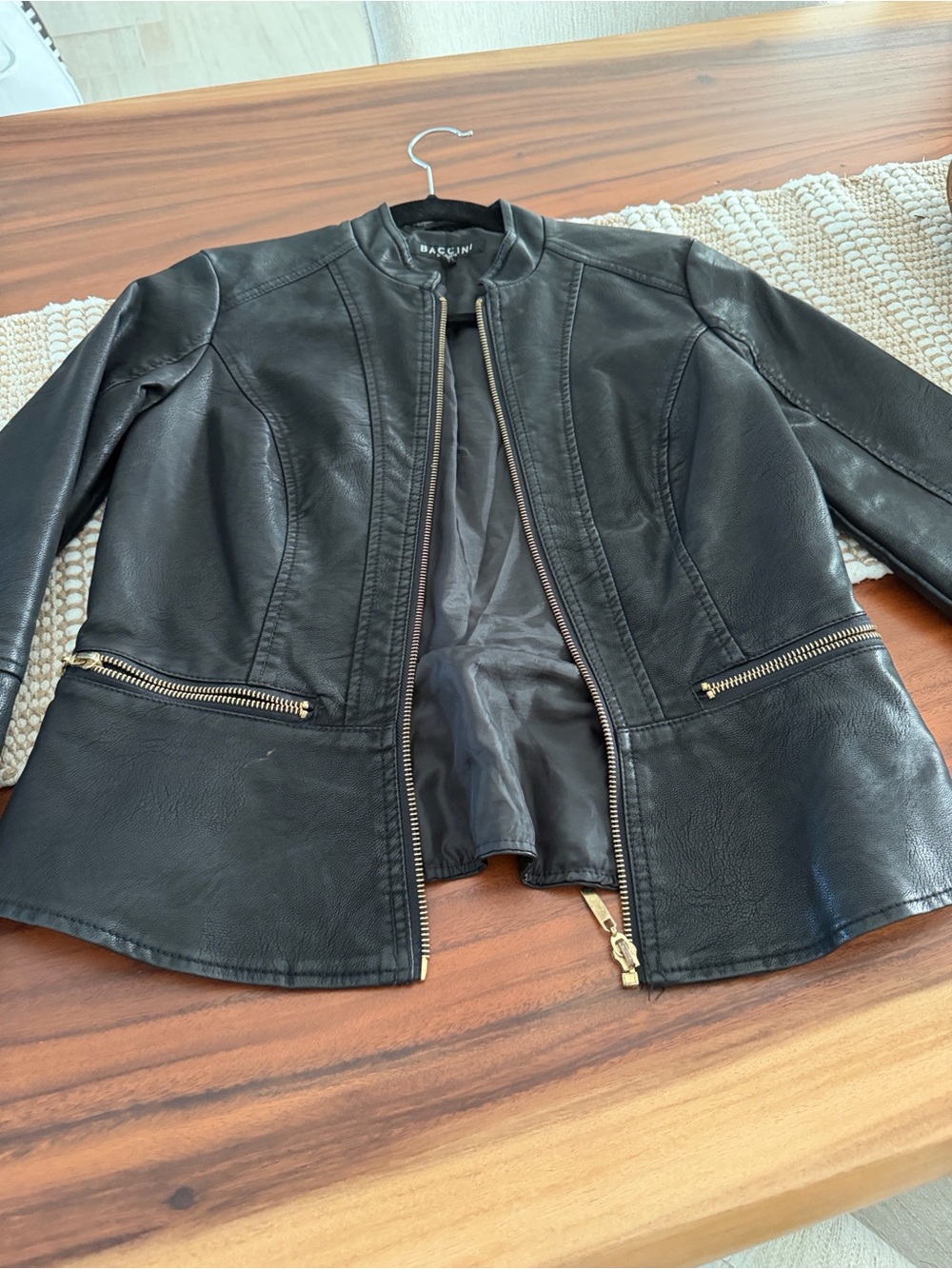 Baccini Black Faux Leather Zip-Front Women's Jacket